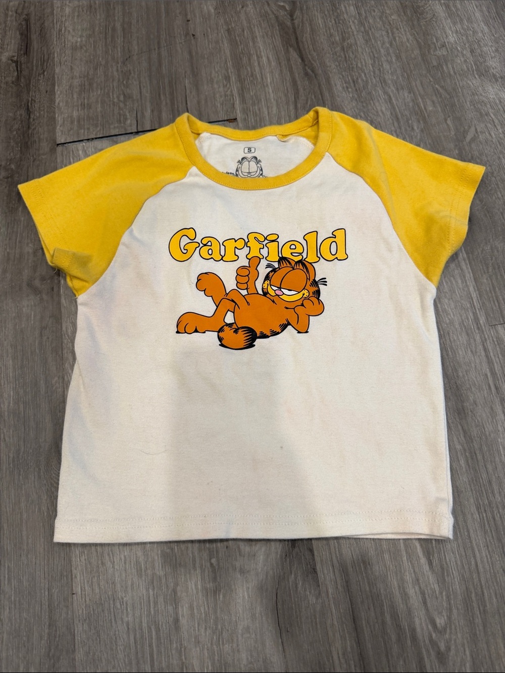 Nickelodeon Garfield White Tee with Yellow Raglan Sleeves